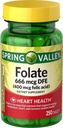 Spring Valley, Acid folic 400 MCG, 250 Conte