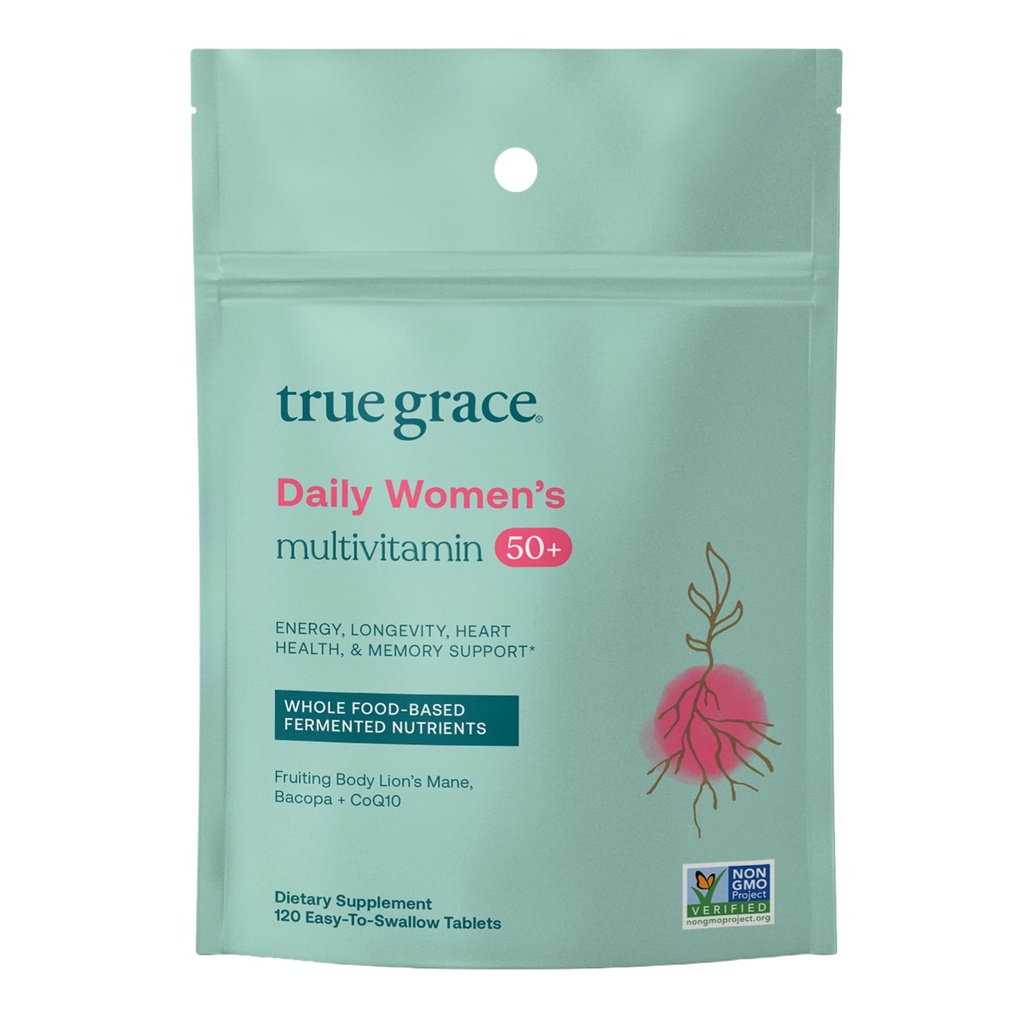 Adevărat Grace Daily Womens Multivitamine 50+ - 120 comprimate Easy-to-Swallow - Imun, Energie, Longevity & Memory Support - Vegan - Gluten, Soy & Fier gratuit - 60 Serviri