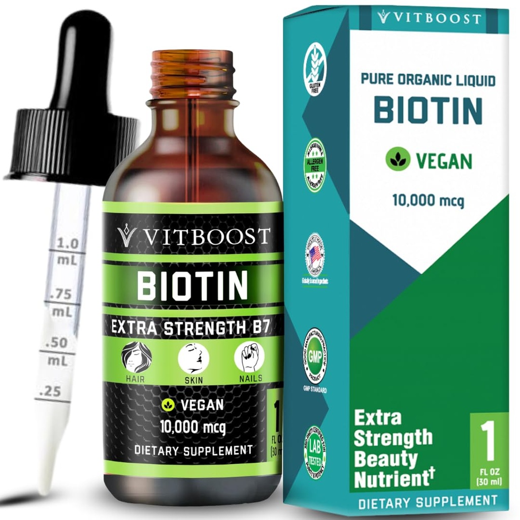 Extra Putere 10.000mcg Biotin Picături lichide cu aroma organică Berry 