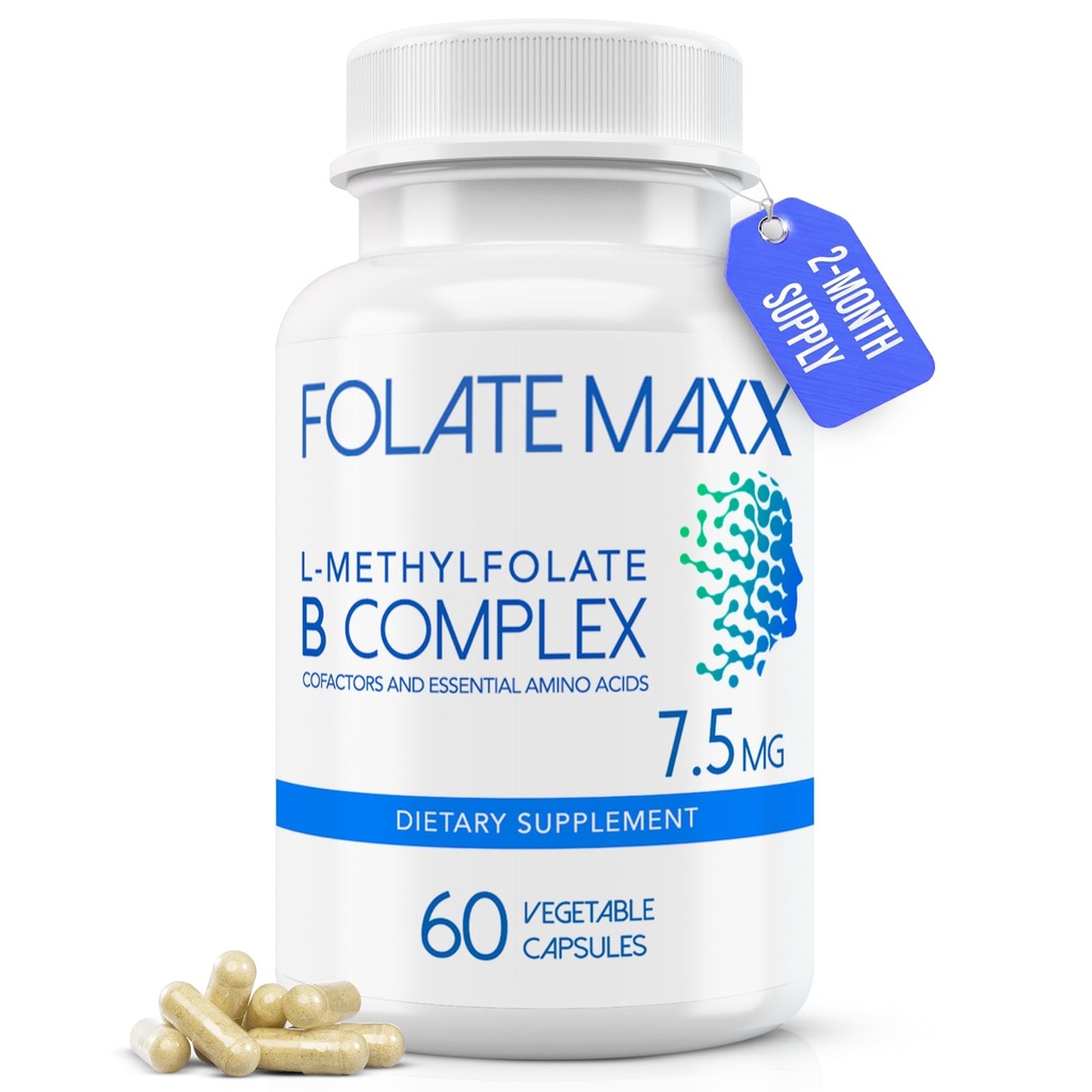 L-Metilfolat + B12 Metilcobalamină & B6 Blend (7,5 mg) - 60 capsule - B-complex activ cu cofactori și aminoacizi esențiali - non OMG-uri, gluten liber, fără umpluturi