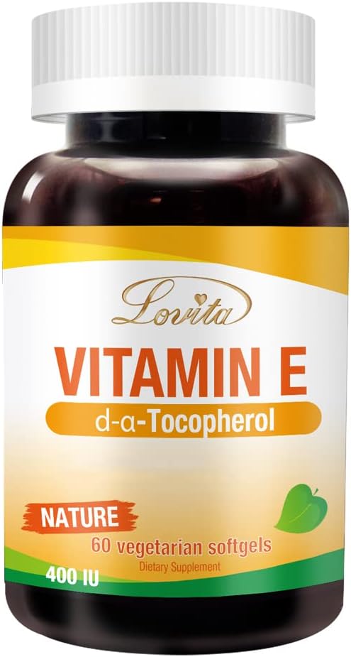 Lovita Vitamina E 400 UI Softgels, Natural 268 mg (ca D Alpha Tocopherol), Vegan pentru Skin Sanatos, Păr, Nails & Immune System Support, 60 Vegetarian Softgels