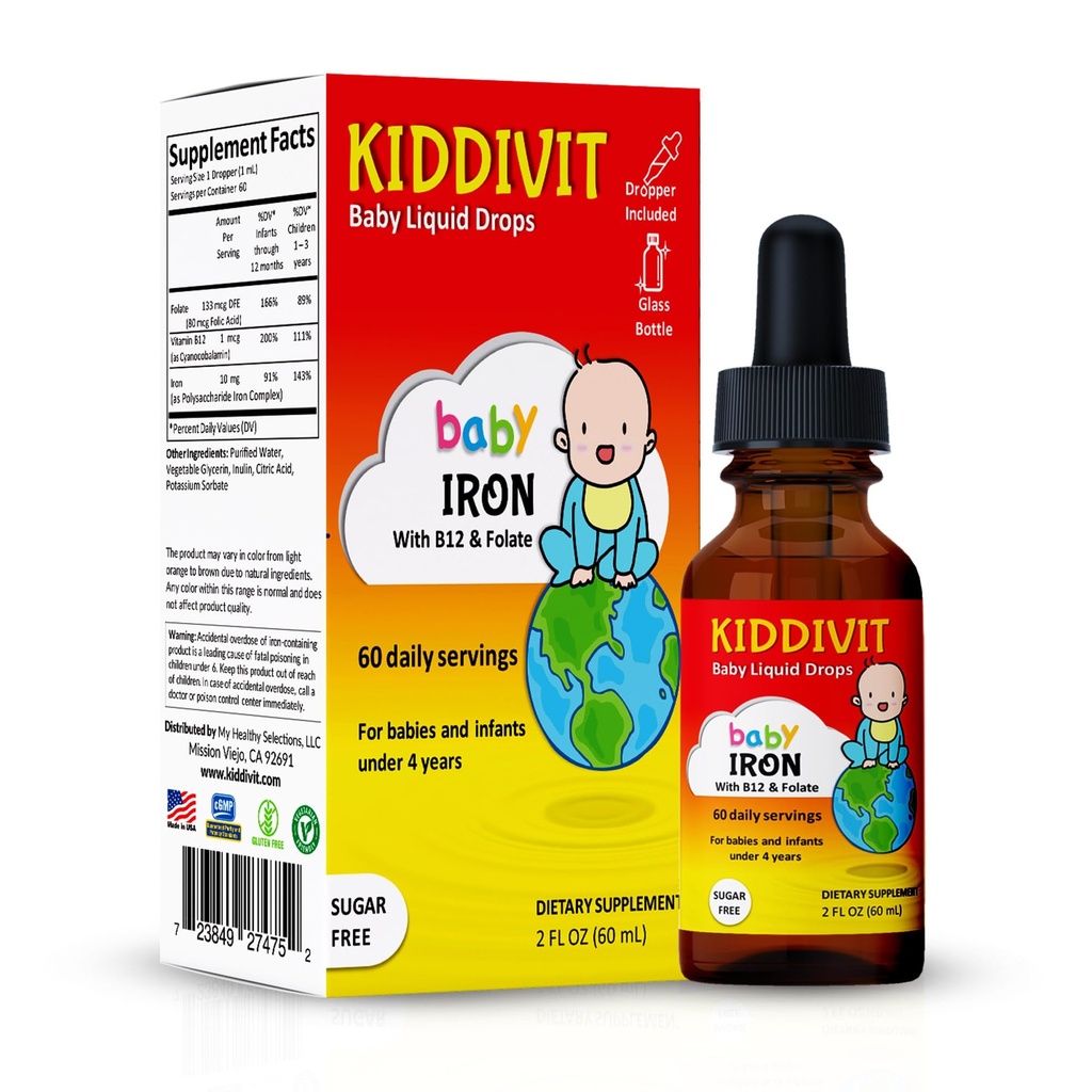 Kiddivit Baby Iron Picături lichide cu vitamina B12 & Folate 
