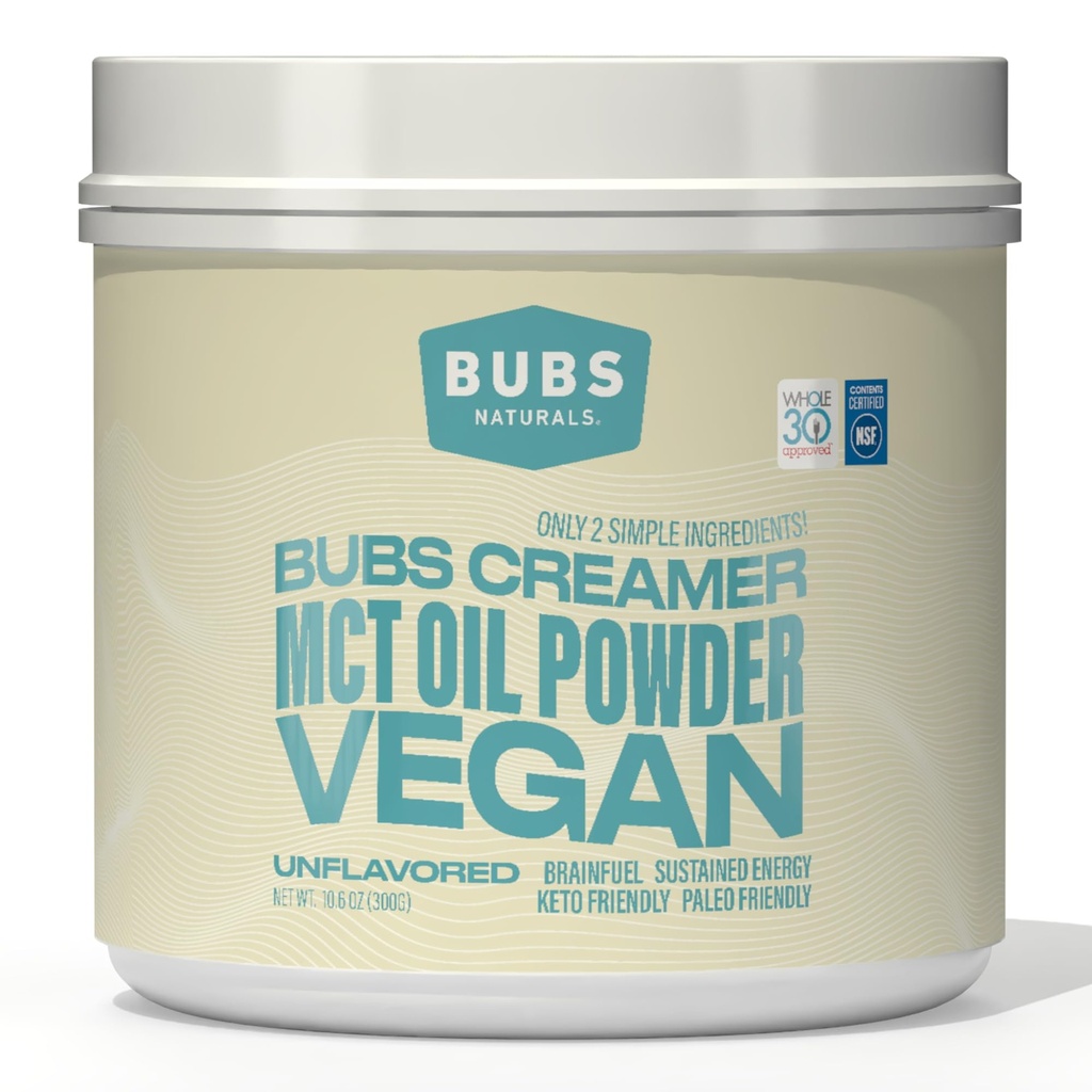 BUBS Naturals MCT Oil Powder - Premium MCT Oil & Keto Coffee Creamer - Vegan & Paleo Friendly - Sanatos Coconut Fats + Low Carb - Dairy-Free Energy Source for Shakes, Smoothies & Baking (10.6 oz)