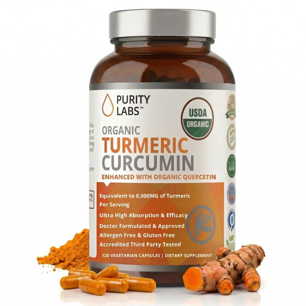 Puritate Labs Organic Turmeric Curcumina Supliment cu Piperina 2,250 MG/Serving 
