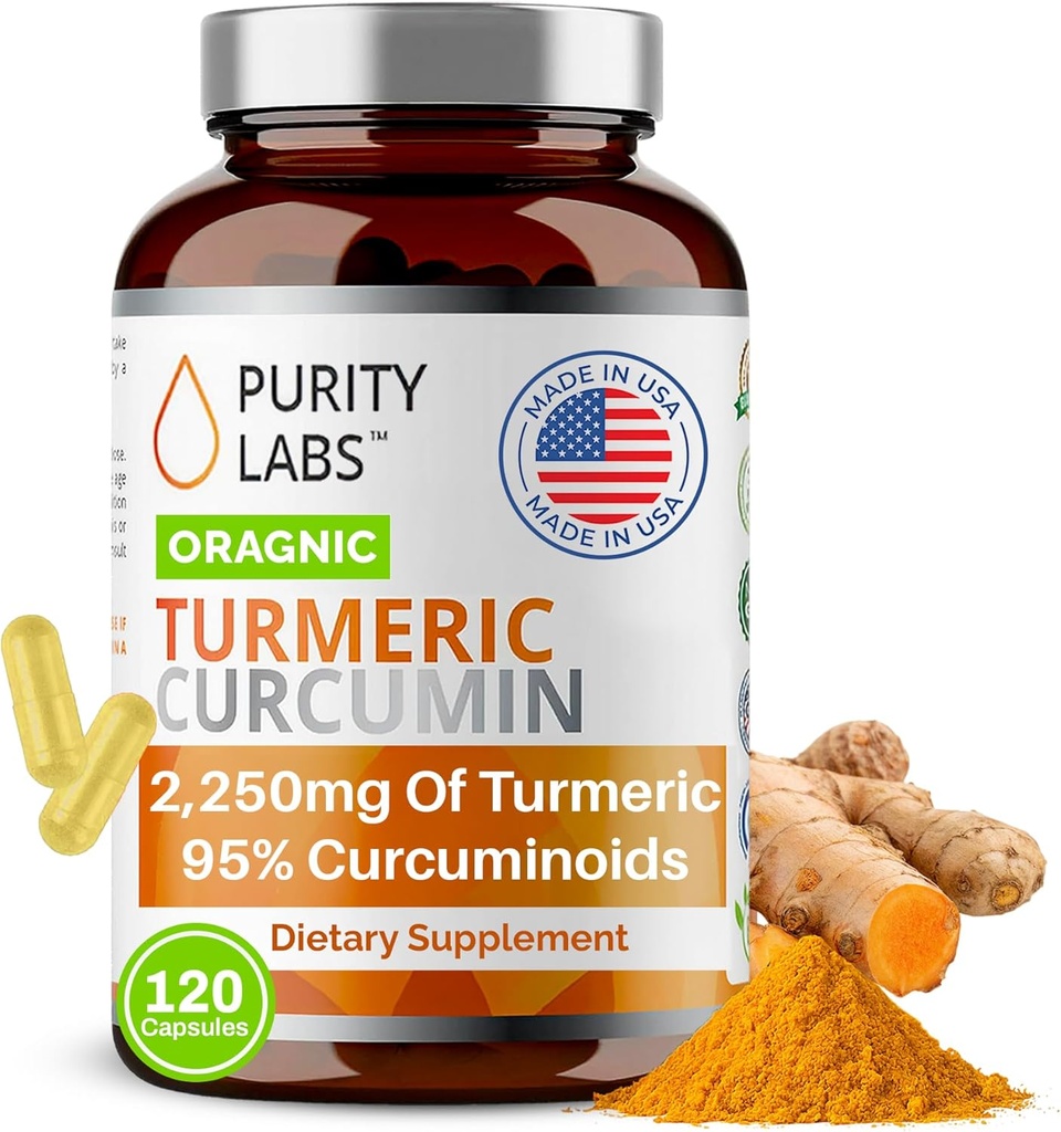Puritate Labs Organic Turmeric Curcumina Supliment cu Piperina 2,250 MG/Serving 