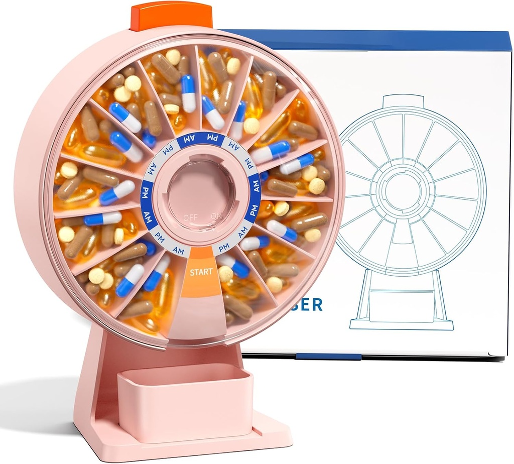 Odaro Large Pill Dispenser, Weekly Pill Organizator 7 Ziua Pm / 14 Ziua Pilula cutie, Daily Medicine Pill Organizator cu perete-Mounted sau permanent de utilizare pentru vitamina, Supliment, Medicina - roz