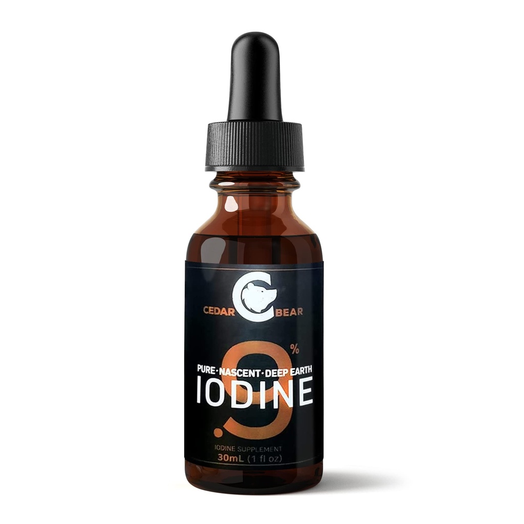 Cedar Bear - 0,9% Pure Nascent Deep Earth Iod Supplement, All-Natural tiroidy Support and Metabolism Booster, Alcool-Free Iod Picături, Iod natural lichid, 1 fl oz / 30 ml