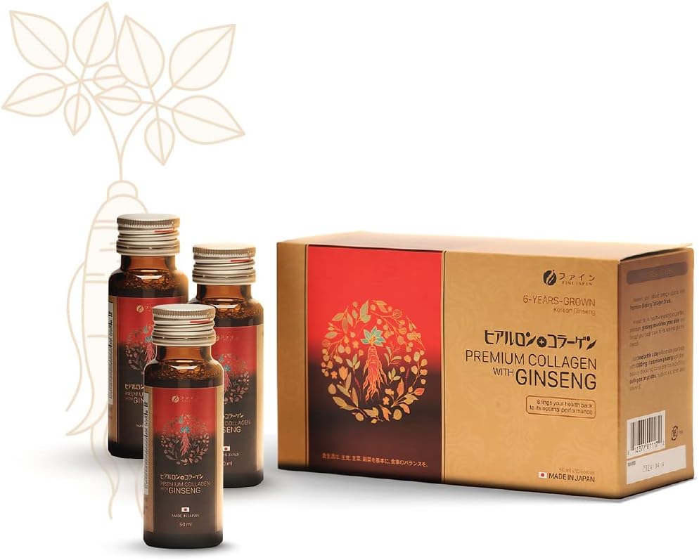 FINE JAPAN Premium Colagen & Ginseng supliment lichid pentru imbatranire sanatoasa - Vegan, Hydrating Anti-Aging Ser, Suplimente Colagen Peptides pulbere Subsitute - Anti riduri Colagen lichid pentru femei