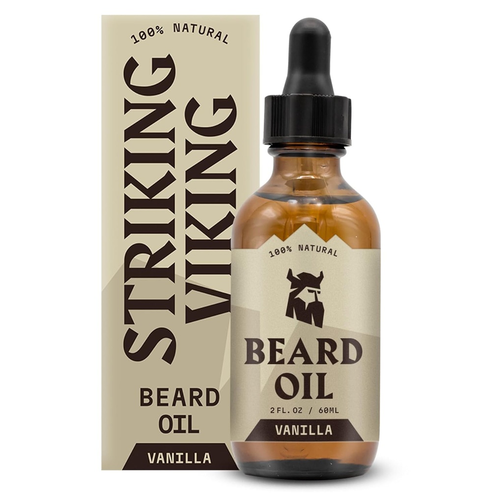 Ulei viking de barbă de vanilie pentru bărbați - Balsam natural derivat cu uleiuri Argan & Jojoba pentru înmuiare, hidratare și creștere (2 Oz)