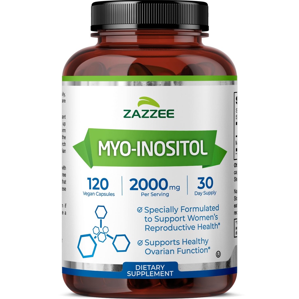 Capsulele de Zazzee Myo-Inositol, 2000 mg per Serving, 120 Capsule Vegane, Dozare ideală pentru 40:1 Ratio, 100% Vegetarian, Hormone Echilibru & Healthy Function Support, All-Natural and Non-GMO