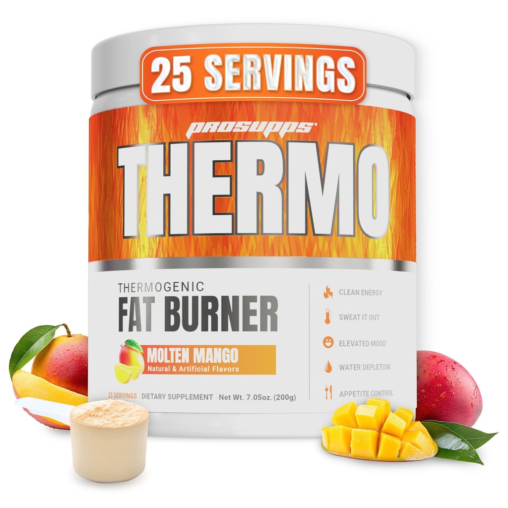 PROSUPPS Pudră termogenică de arzător de grăsime, Molten Mango - Pierdere în greutate și metabolism Booster Suplimentul de antrenament pre pentru femei și bărbați - Sprijină controlul apetitului și stimulează energia - Gluten-Free - 25 Serviri