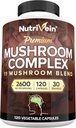 Nutrivein Premium Mushroom Supplement 2600 mg- Bottle 120 Capsules- 11 Nootropic Mushroom Complex - Lion's Mane, Cordyceps, Chaga, Reishi, Turkey Tail,Maitake,Shiitake, Agaricus, White Button, Oyster