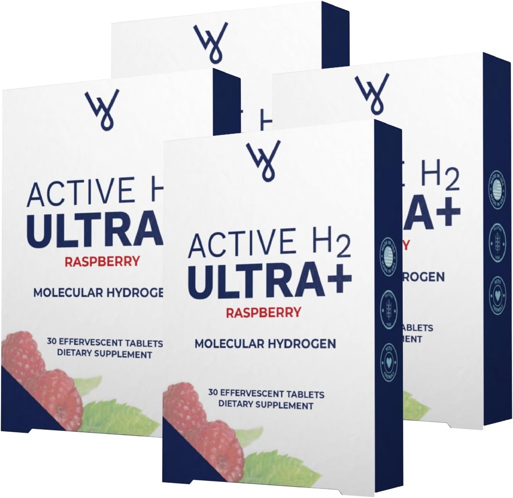Active H2 Ultra+ comprimat de apă de hidrogen, zmeură naturală. Optimizează sănătatea, susţine imunitatea şi echilibrează antioxidanţii cu beneficii de hidrogen molecular 240 Serviri