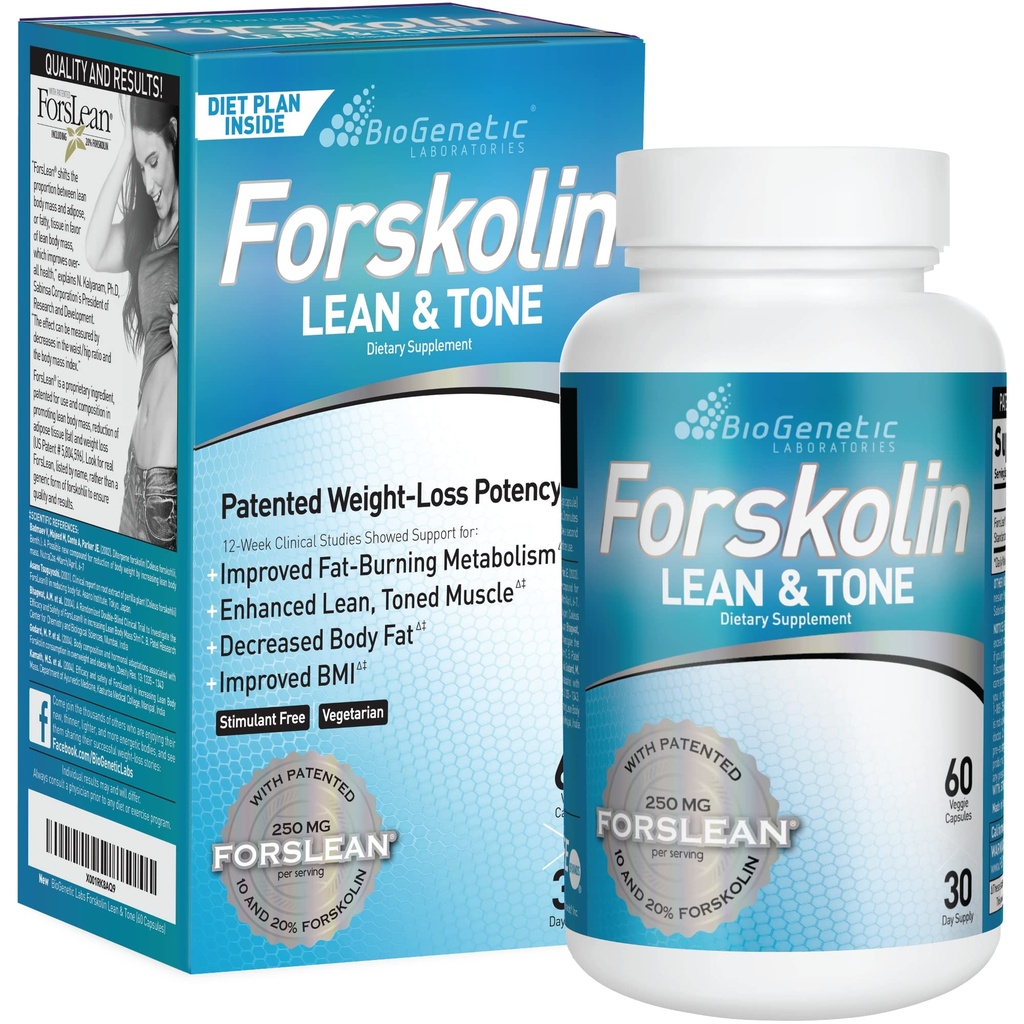 BioGenetic Labs Forskolin Lean & Tone - pastile de pierdere in greutate - Body Toning Formula Fat Burner și menținerea masei musculare pentru bărbați și femei Suppressant apetit - 60 capsule - Vegetarian