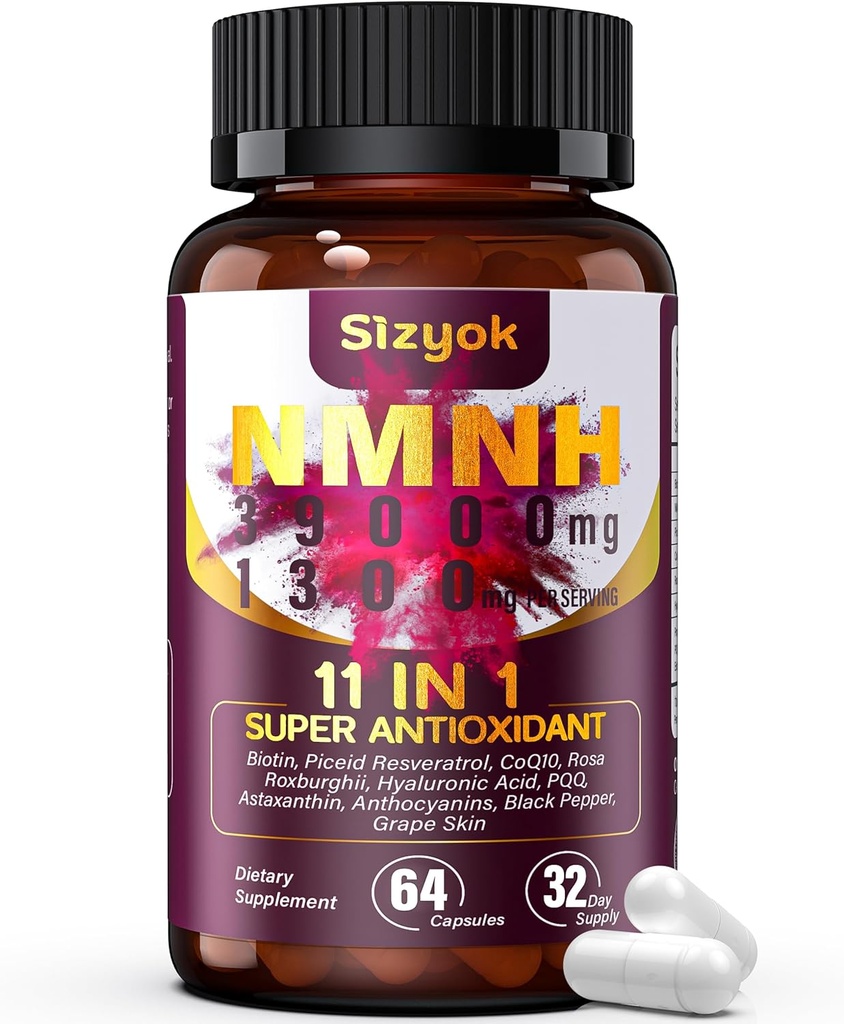 Suplimentul NMNH (Dihidronicotamidă Mononucleotidă) 600mg,NAD Supliment cu Resveratrol, CoQ10, Biotin & Acid hialuronic 