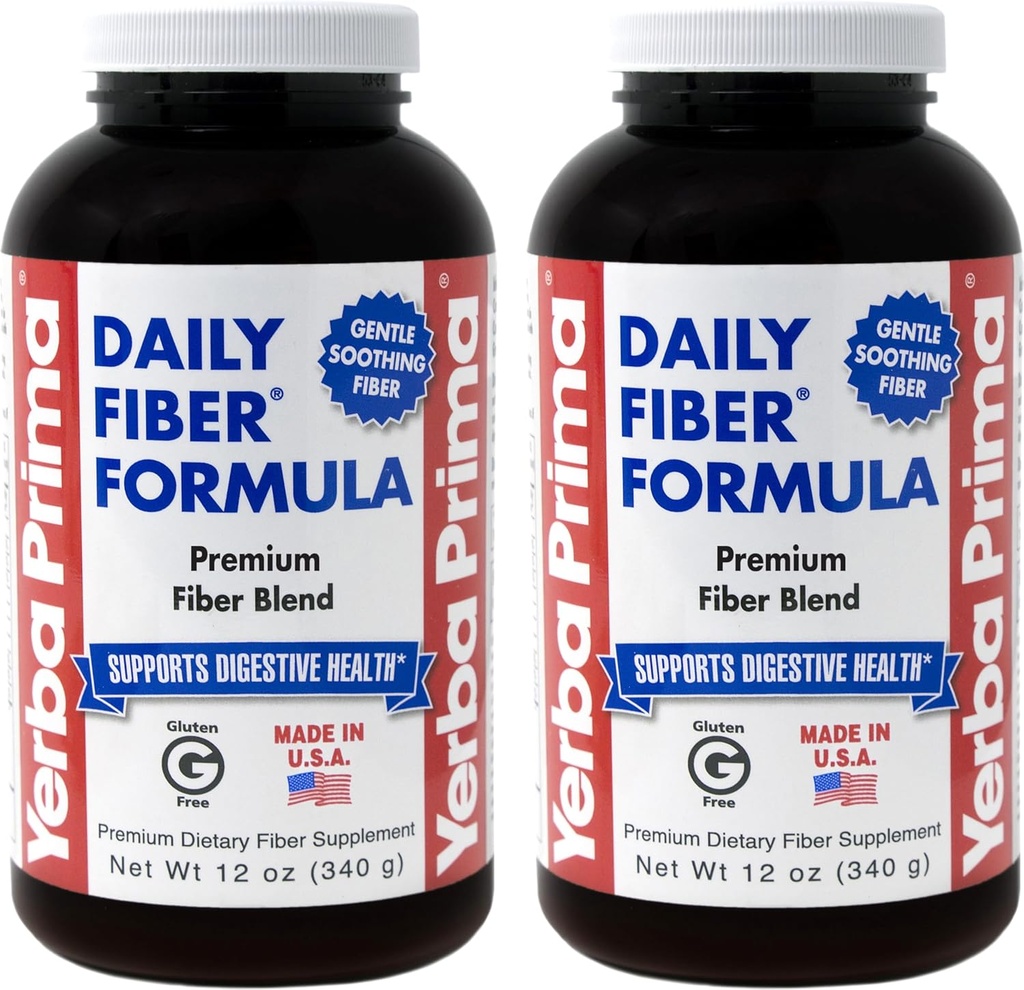 Yerba Prima Daily Fiber Formula Powder - 12 oz (Pachetul de 2) - Soluble & Insolubile Dietary Fiber Supplement - Colon Cleanse - Gut Health - Vegan, Non-GMO, Gluten-Free