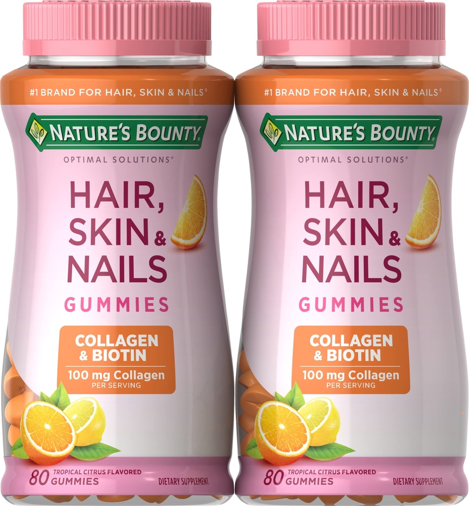 Natura's Bounty Biotin and Colagen, Citrus-Flavored Gummies, 80 Ct (2 Pack)