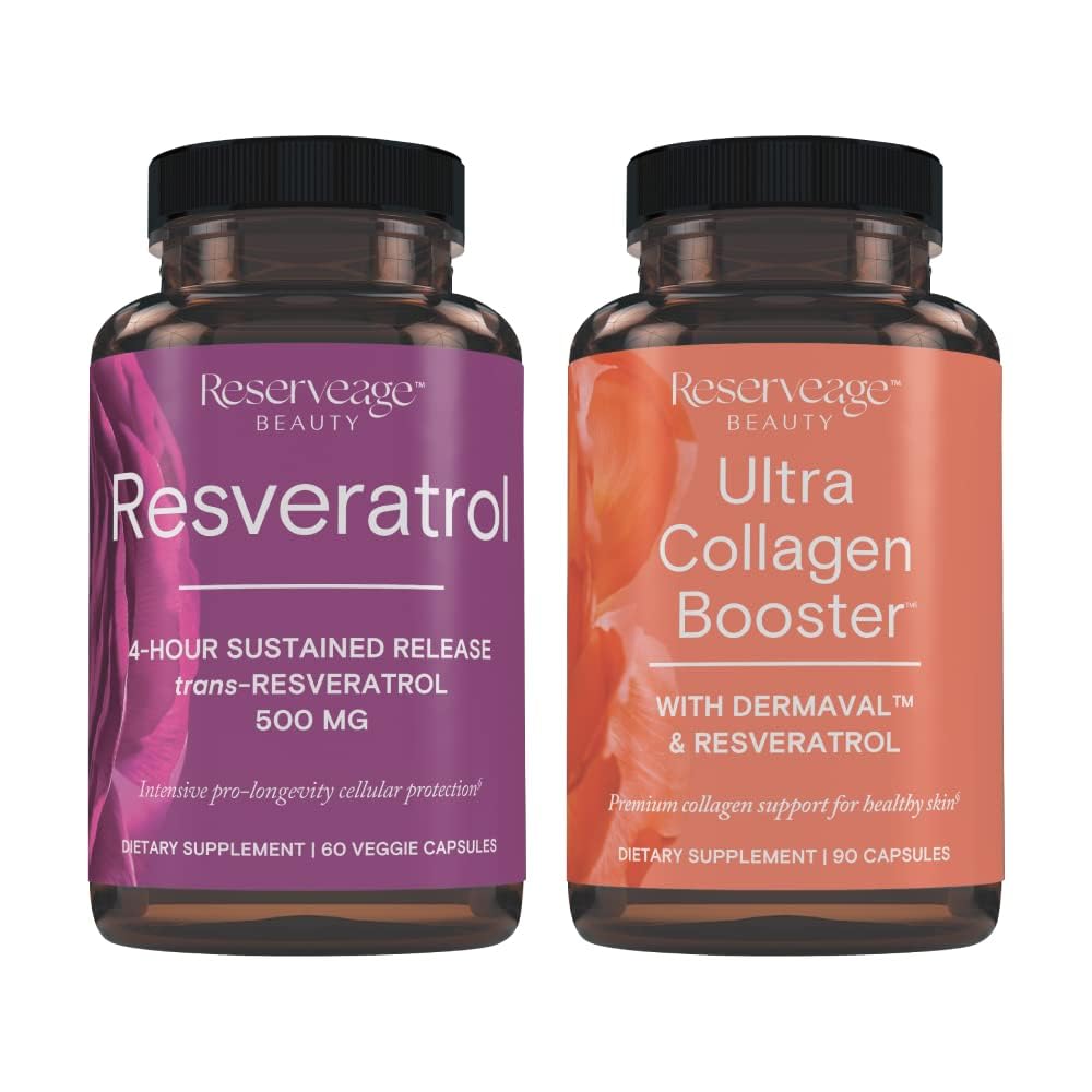 Rezervă Resveratrol & Ultra Colagen Booster - Capsule Resveratrol & Colagen pentru suport pentru celule și piele - Caracteristici Dermaval - 60 capsule, 90 capsule Ultra Colagen Booster