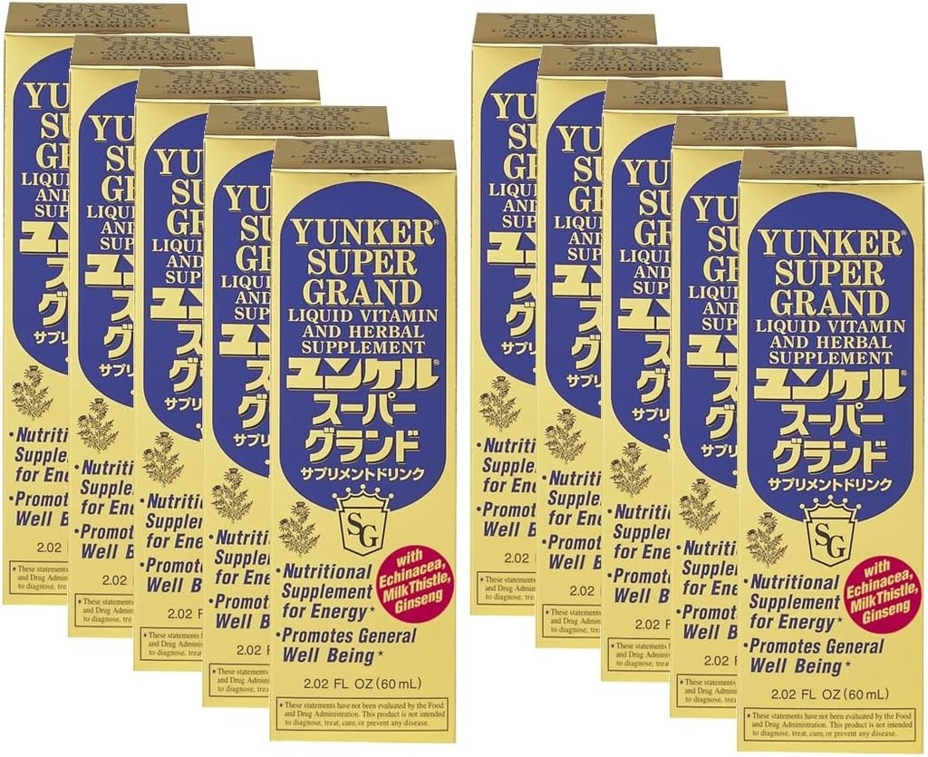 Super Grand, Liquid Vitamine & Herbal Supplements, Nergy Herbal Supplements, Herbal Energy Boost, Reduce Oboseală Fizică și Oboseală, 2.02 Fl oz, Made in Japan (Pachet din 10)