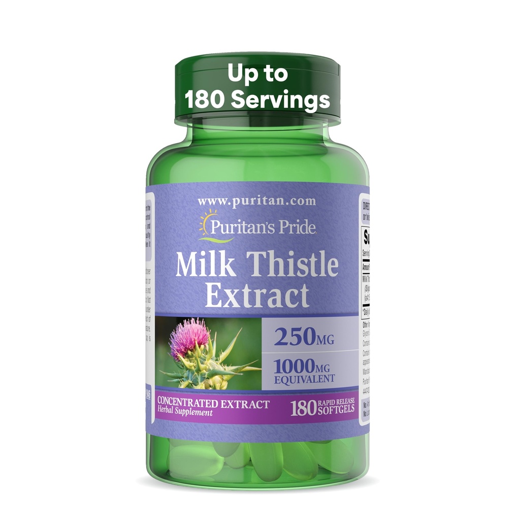 Puritan Milk Thistle 4:1 Extract 1000mg 180 Softgels (Silymarin) Sănătate hepatică