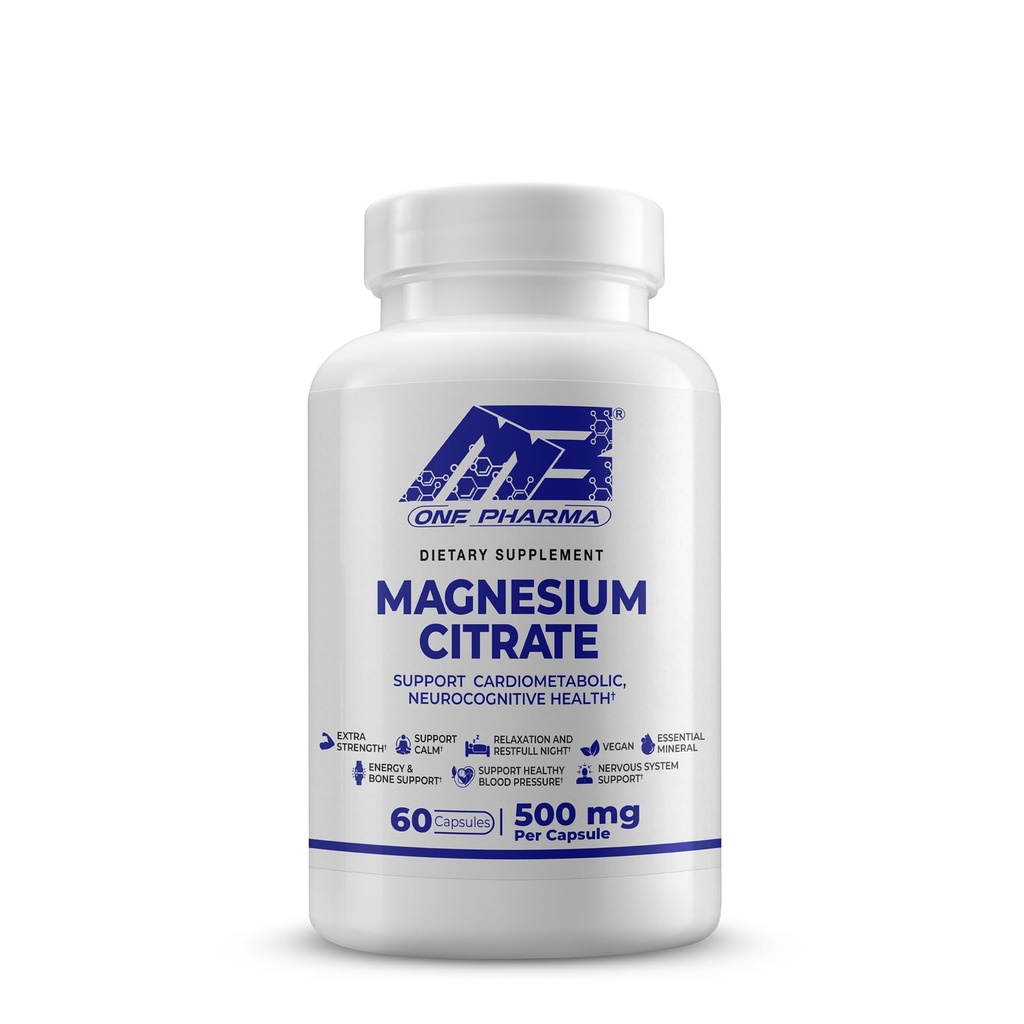 MB One Magneziu Citrate 500mg - Formula de înaltă absorbţie pentru muşchi, nervi, Sleep & Bone Support - Vegan, Non-GMO - Digestive & Heart Health - 60 Caps - 60 Day Supply