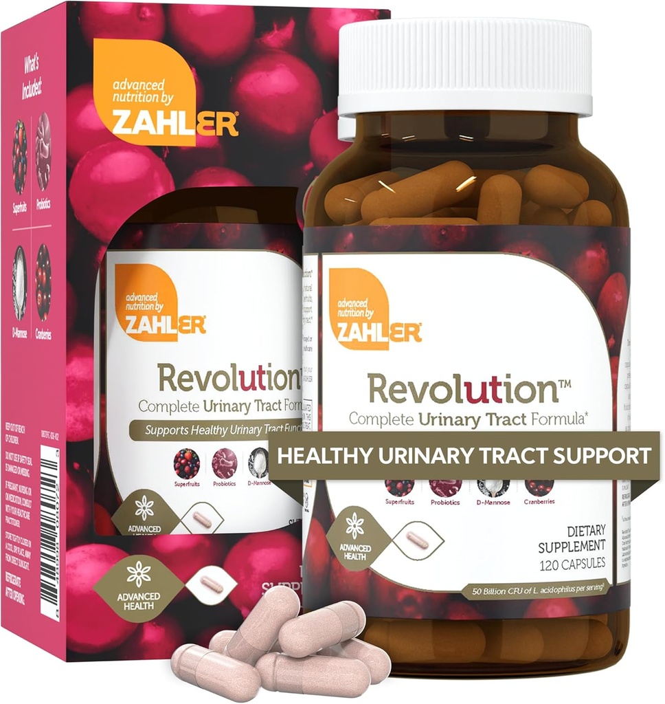 Revoluția Zahler - Femei complete de tract urinar de sănătate Formula cu probiotice - pastile UTI - 1200mg D-Mannose și Suplimentul Cranberry - Suport pentru infecția cu tract urinar pentru femei (120 capsule)