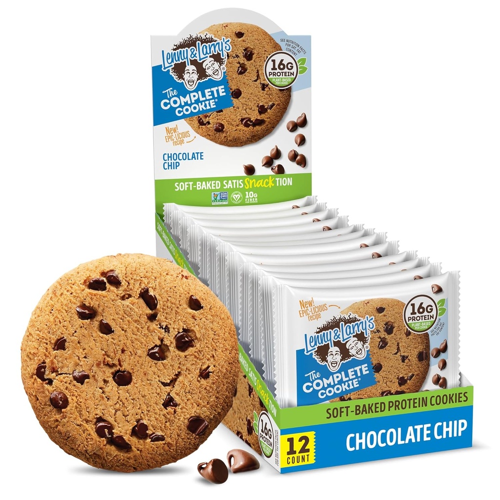 Lenny & Larry's The Complete Cookie, Chocolate Chip, Soft Baked, 16g Plant Proteine, Vegan, Non-GMO, 4 Ounce Cookie (Pachet de 12)