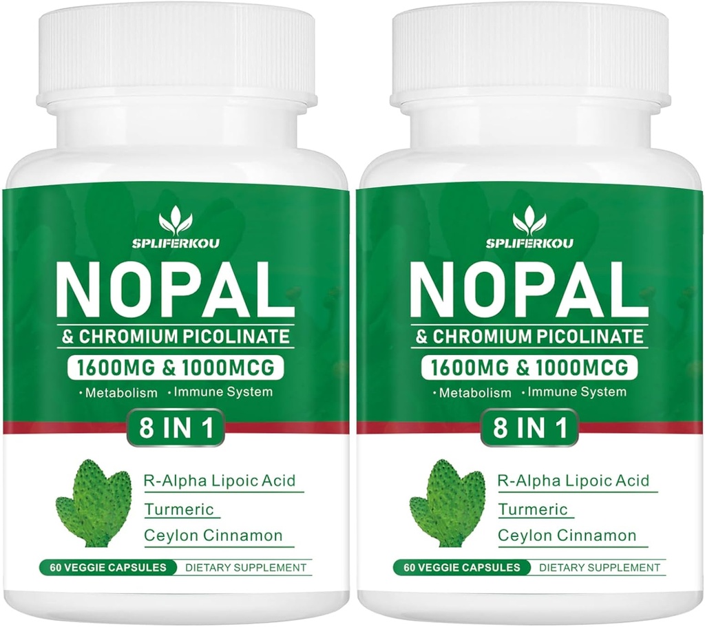 Super Nopal 1600mg, Prickly Pear Supliment cu R-Alpha Acid lipoic, Turmeric 120 Capsule (60 Servings)