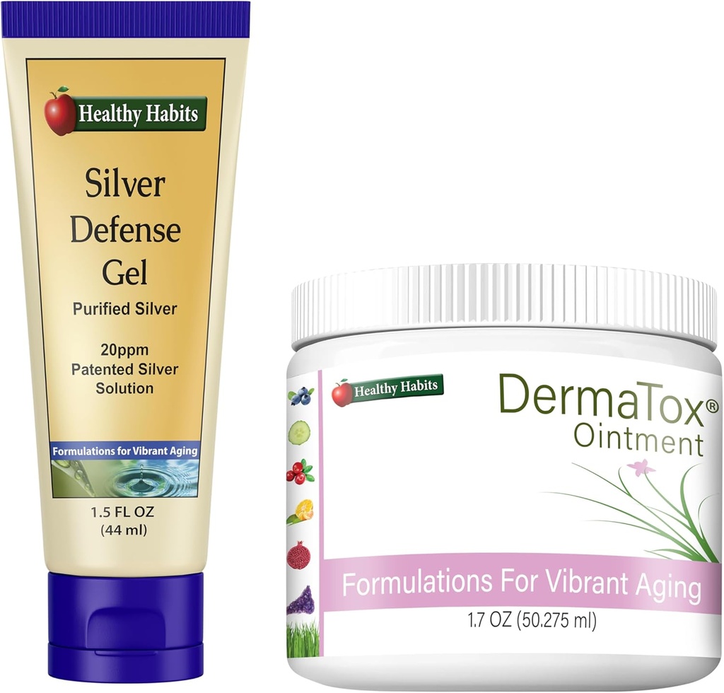 Obiceiuri sănătoase Skincare Bundle - 1.7oz DermaTox Ointment și 1,5 oz Silver Defense Gel - toate naturale, toate scopul, Siguranța și eficienta nutrishment piele