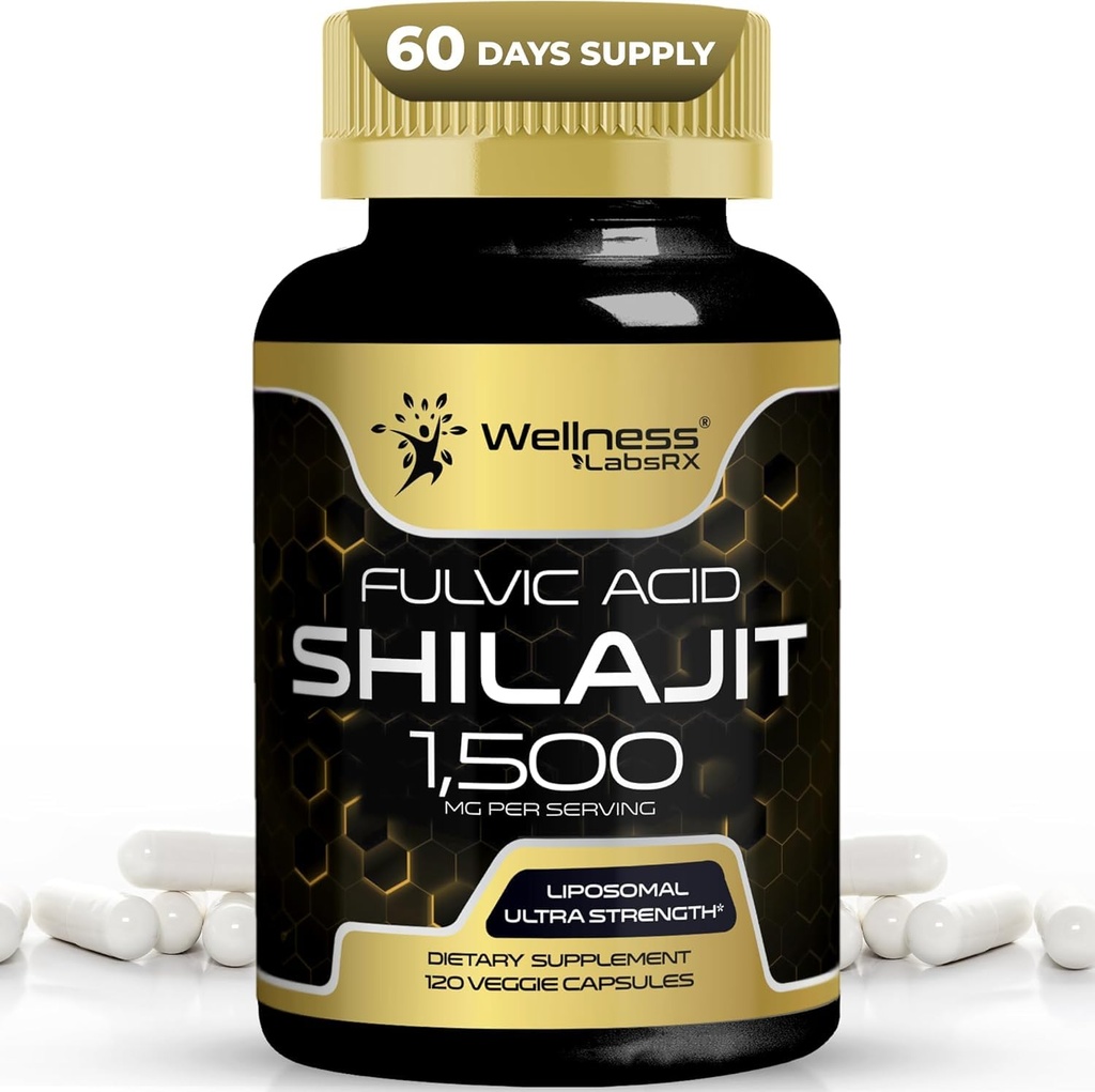 Himalayan Shilajit pentru bărbați - 1500 mg Shilajit Capsule pentru bărbați, Shilajeet pur pentru femei cu acid fulvin natural ocuring - Shilajet pentru energie îmbunătățită și sprijin imunitar - 120 Conte (Pachet de 1)