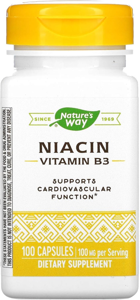 Niacin, vitamina B3, 100 mg, 100 capsule, calea naturii