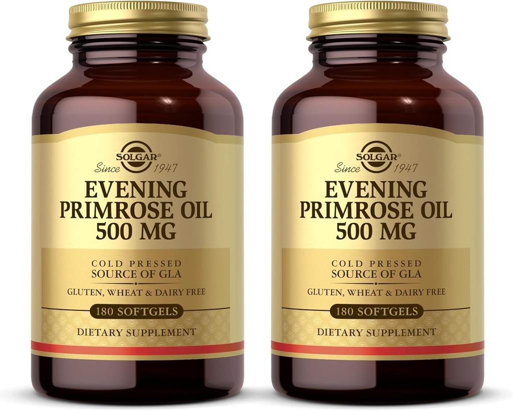 Solgar Evening Primrose Oil 500 mg - 180 Softgels, Pack of 2 - Rece Presed Source of GLA - Gluten Free, Dairy Free - 360 Total Servings