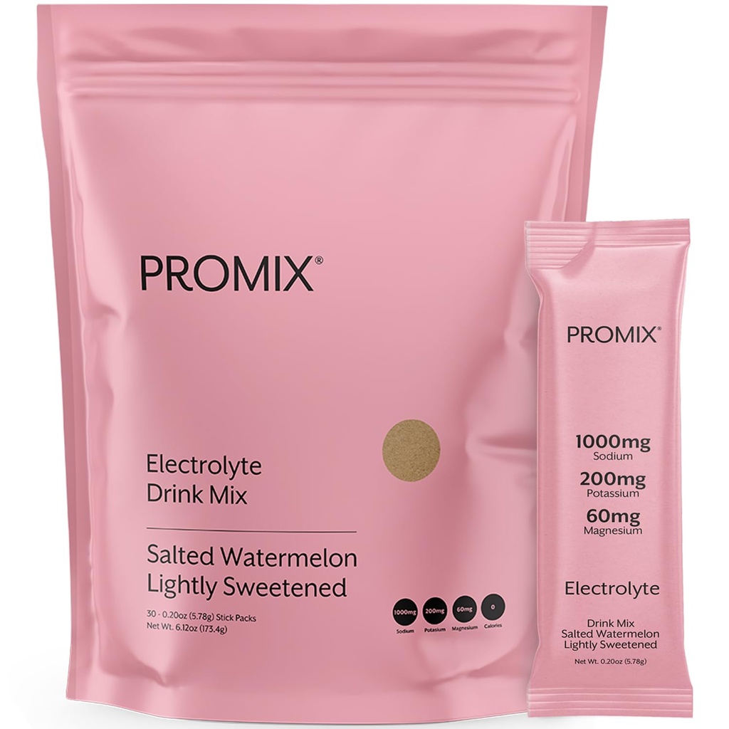 ProMix Nutriție Electroliti Pachete de hidratare - sare roz Himalayan, magneziu, potasiu, vitamina C - Pepene verde sărat, îndulcit ușor - 30 Serviri (Pachet de 30)