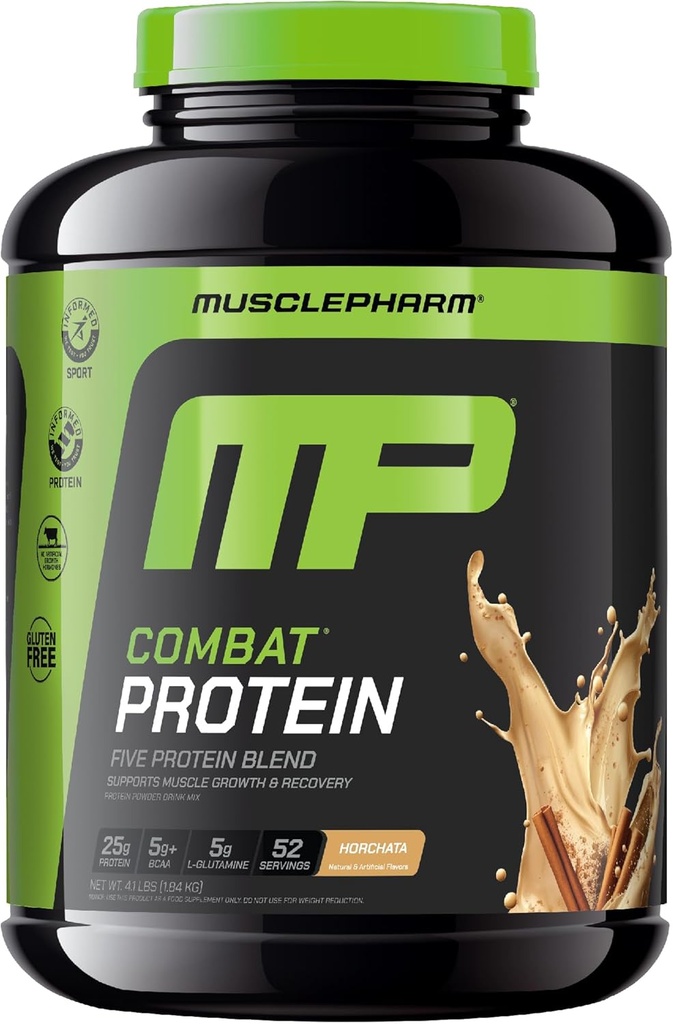 Muşchi Pharm Combat Pulbere de proteine, Horchata Aroma, Combustibili Muşchii pentru Antrenamente Productive, 5 Surse Proteine Inclusiv Proteine Izolate & Ou Albumin, Gluten gratuit, 4 lb, 52 Serviri