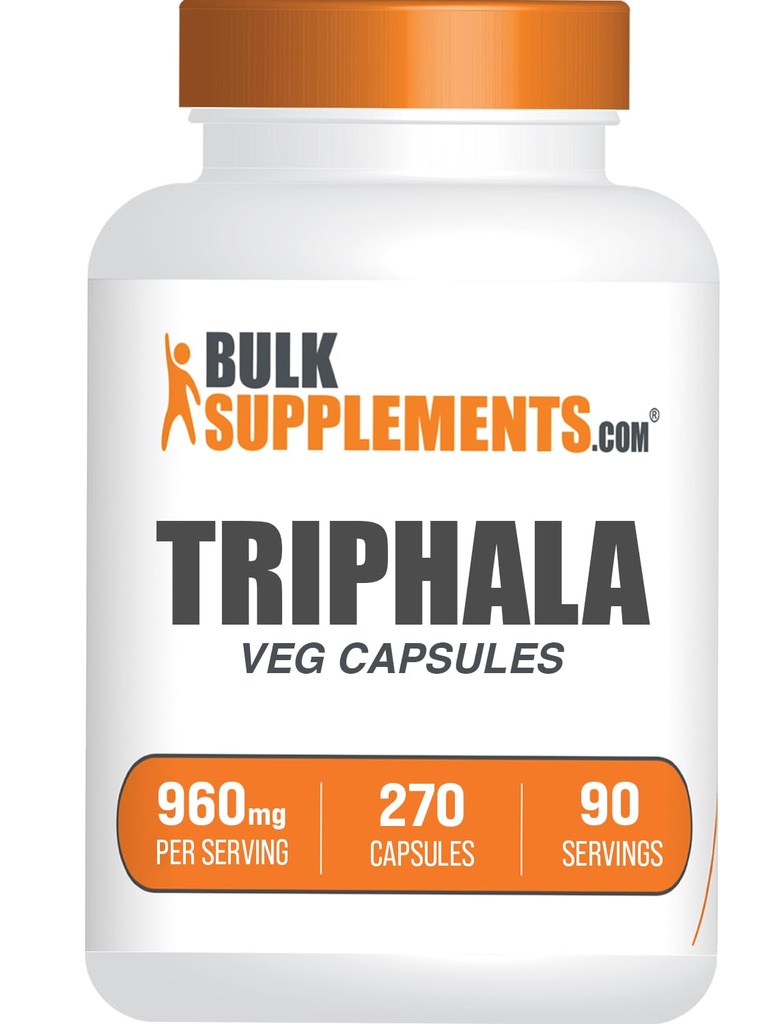 BulkSupplements.com Capsule Triphala - Suplimente Triphala cu Amla, Haritaki și Bibhitaki - Gluten Free, 3 capsule per Serving, 270 Conte (Pachet de 1)