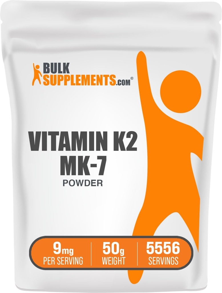 BulkSupplements.com Vitamina K2 Pulbere - Vitamina K2 MK-7, sub formă de Menachinonă pulbere - K2 Supliment de vitamine pentru Wellness, Gluten gratuit, 9 mg per Serving, 50g (1,8 oz) (Pachet de 1)