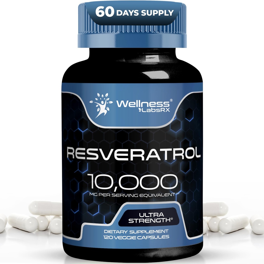 wellness LABSRX Resveratrol 120 capsule, Resveratrol Supliment, Resveratrol 1000mg Polygonum Root, Trans Resveratrol pentru imbatranire sanatoasa, inima, Brain Health Support - Vegan, Keto