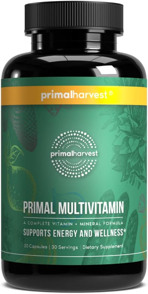 Primal Harvest Multivitamine pentru femei și bărbați Vitamina A, Vitamina C, Vitamina D și E, Vitamina B12, B6, Biotina, Suplimente de zinc (30 capsule)