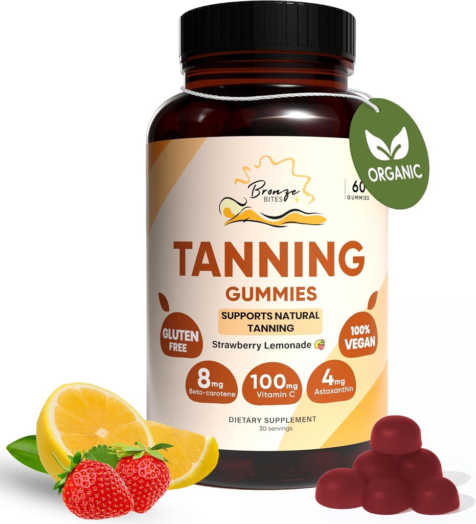 Gumă de mestecat Tanning, Gummie de zi cu Beta-Caroten & Vitamina C & Astaxanthin, Suplimentul Natural Tanning, Vegan, Non-GMO - 180 Gummies 