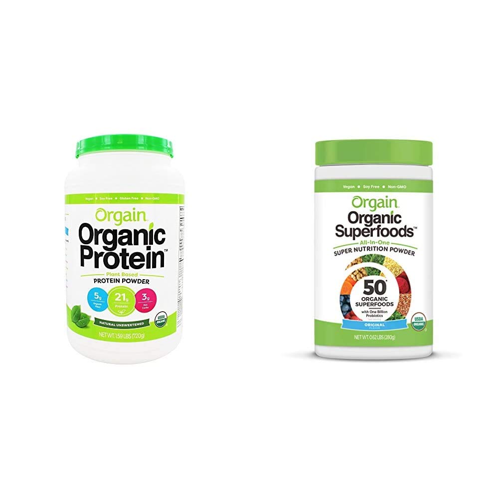 Pudră organică de proteine pe bază de plante + Superfoods Greens Powder Bundle (1,59lb + 0,62lb)