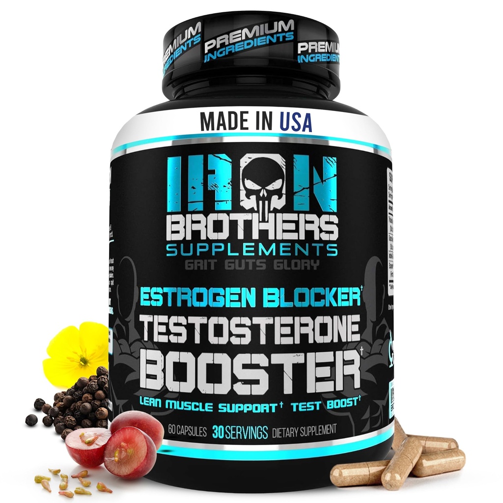 Frati de fier Suplimente Testosteron Booster pentru barbati cu Estrogen Blocker - Anti-Estrogen Suplimente alimentare - Seminte de struguri si Tribulus Terrestris 
