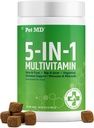 Pet MD 5in1 caine Multivitamine - 30 Vitamine esentiale, Minerale & Nutrients for Skin & Coat, Hip & Joint, Digestion, Senior Dog & Puppy Vitamins - Glucosamine, Omega 3 6 9, & Probiotice - 60ct