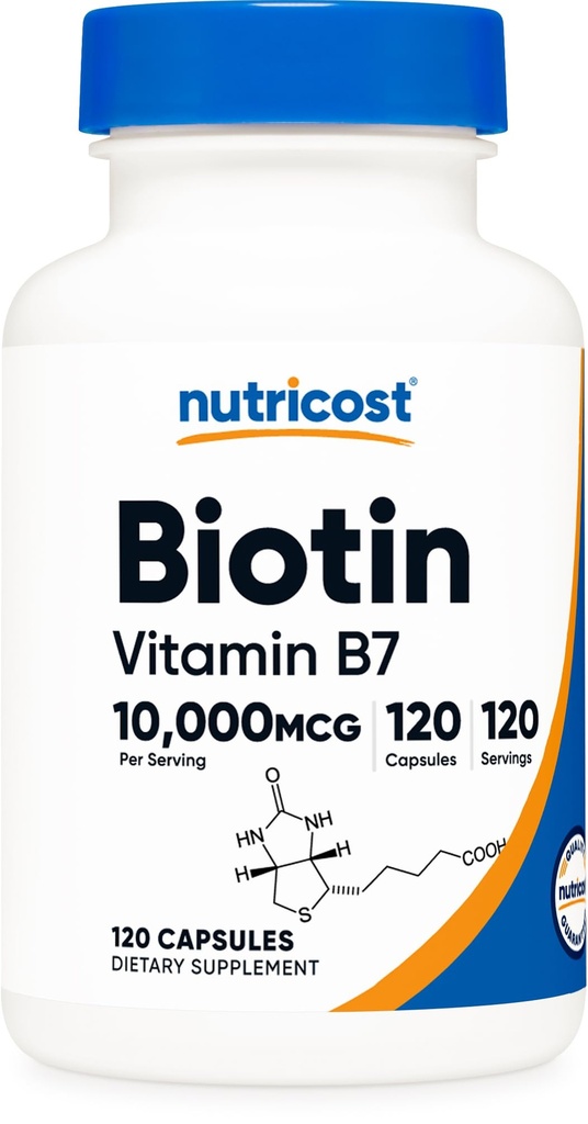 Nutricost Biotin (Vitamina B7) 10000mcg (10mg), 120 capsule - Vegan, Gluten Free, Non-GMO