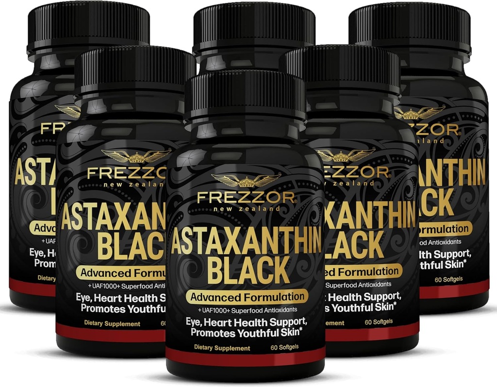 FREZZOR Astaxanthin Negru cu UAF1000+ Super Antioxidant, Suporturi Inima, Eye & Brain Health, Anti-Aging Skincare & Protectie Cellulara, 12mg Astaxantină per Servă, 360 Softgels, 6 Luna de aprovizionare