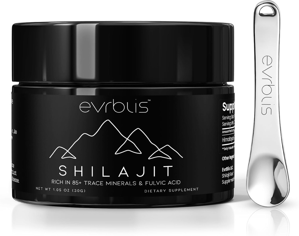 Pure Himalayan Organic Shilajit Resin, Max Potency Gold Grade Shilajit Suplimentul pentru bărbați și femei Energie Naturală Boost & Immune Suport cu 85 + Trace Minerale & Acid Fulvin (30 Grams, 60 Serving).