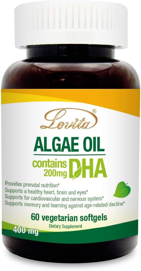 Lovita Algae Ulei, Plant based DHA Alternative la ulei de pește, Vegan Omega 3 cu DHA 200 mg, 60 Vegetarian Softgels