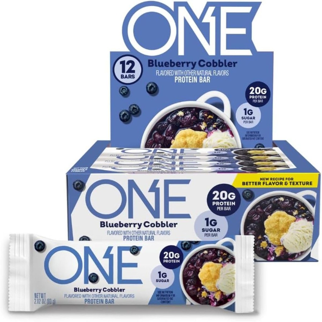 One Proteine Bars, Blueberry Cobbler, Gluten Gratuit cu 20g Proteina si 1g Zahăr, Cămar Capsiere, 2,12 oz (12 Conte)