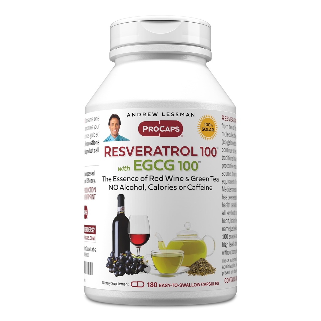 ANDREW LESHMAN Resveratrol-100 EGCG 100mg - 180 capsule - două antioxidante naturale, fără alcool sau cofeină.