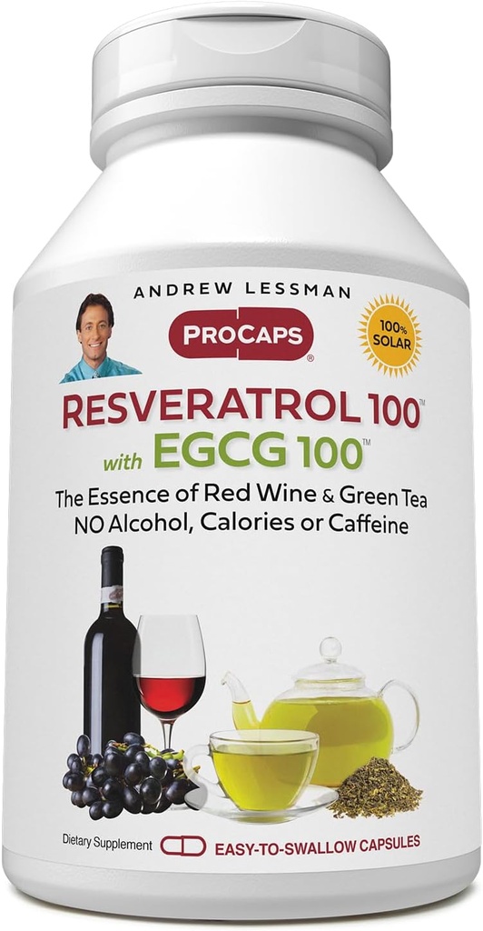 ANDREW LESHMAN Resveratrol-100 EGCG 100mg - 180 capsule - două antioxidante naturale, fără alcool sau cofeină.