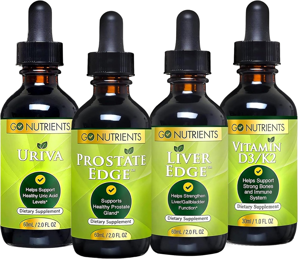 Go Nutrients Men's Health Bundle - Vitamina D3/K2, Ficat Edge, Prostate Edge, Uriva 